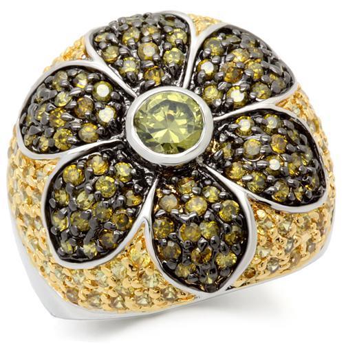 0W154 - Rhodium+Gold+ Ruthenium Brass Ring with AAA Grade CZ  in Multi Color-0