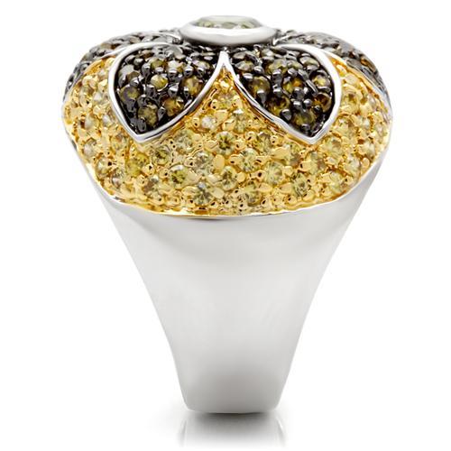 0W154 - Rhodium+Gold+ Ruthenium Brass Ring with AAA Grade CZ  in Multi Color-4