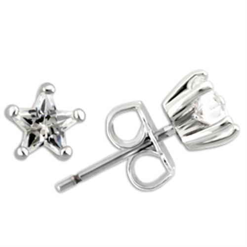 0W157 - Rhodium 925 Sterling Silver Earrings with AAA Grade CZ  in Clear-0