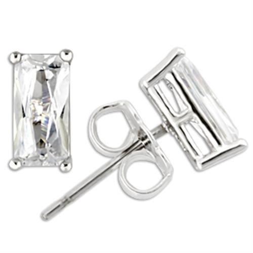 0W162 - Rhodium 925 Sterling Silver Earrings with AAA Grade CZ  in Clear-0
