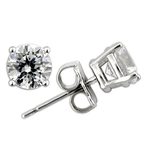 0W172 - Rhodium 925 Sterling Silver Earrings with AAA Grade CZ  in Clear-0