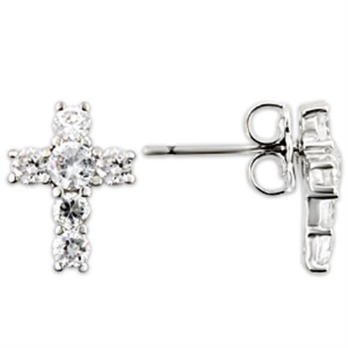 TK0W175 - Stainless Steel Earrings with AAA Grade CZ  in Clear-High Polished-0