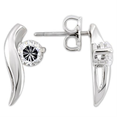 0W177 - Rhodium 925 Sterling Silver Earrings with AAA Grade CZ  in Clear-0