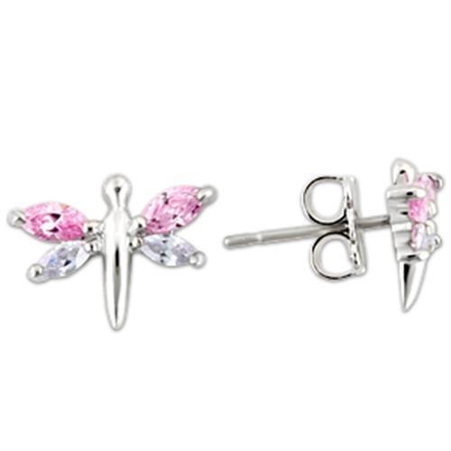 0W179 - Rhodium 925 Sterling Silver Earrings with AAA Grade CZ  in Multi Color-0