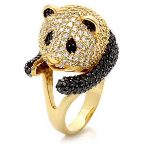 0W182 - Gold+Ruthenium Brass Ring with AAA Grade CZ  in Jet-0