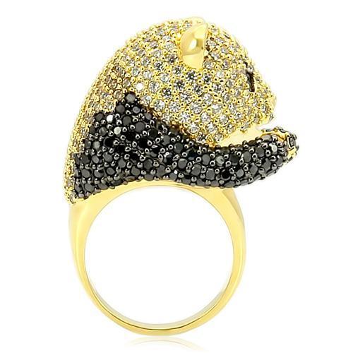 0W182 - Gold+Ruthenium Brass Ring with AAA Grade CZ  in Jet-3