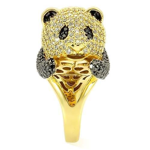 0W182 - Gold+Ruthenium Brass Ring with AAA Grade CZ  in Jet-4