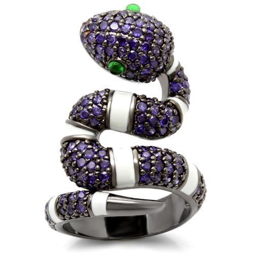 0W184 - Ruthenium Brass Ring with AAA Grade CZ  in Multi Color-0