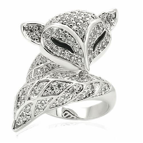 0W185 - Rhodium Brass Ring with AAA Grade CZ  in Clear-2