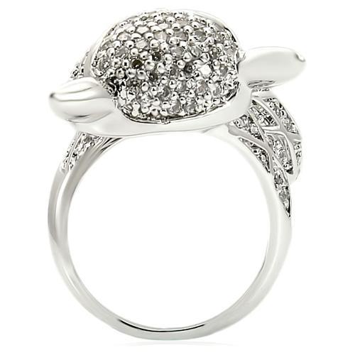 0W185 - Rhodium Brass Ring with AAA Grade CZ  in Clear-3