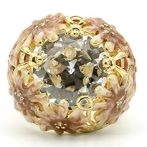 0W203 - Matte Gold & Gold Brass Ring with AAA Grade CZ  in Clear-2