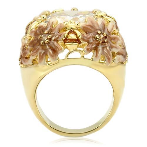 0W203 - Matte Gold & Gold Brass Ring with AAA Grade CZ  in Clear-3