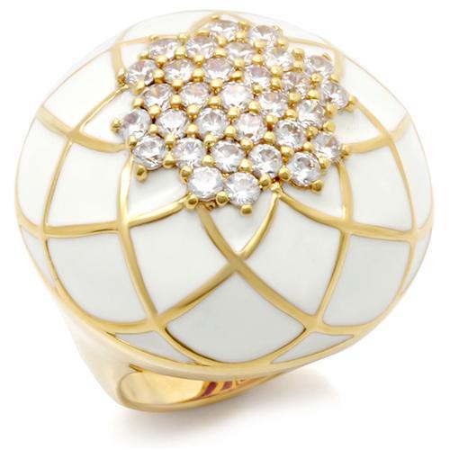 0W206 - Gold Brass Ring with AAA Grade CZ  in Clear-0