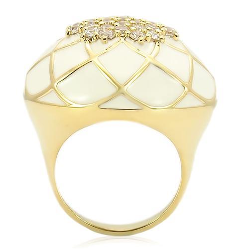 0W206 - Gold Brass Ring with AAA Grade CZ  in Clear-3