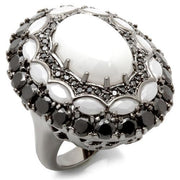 0W213 - Ruthenium Brass Ring with Milky CZ  in White-0