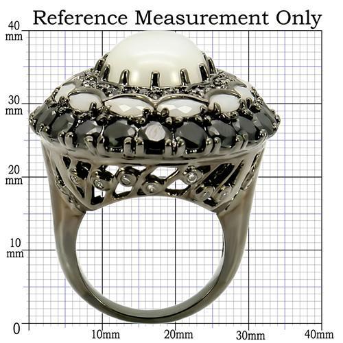 0W213 - Ruthenium Brass Ring with Milky CZ  in White-1