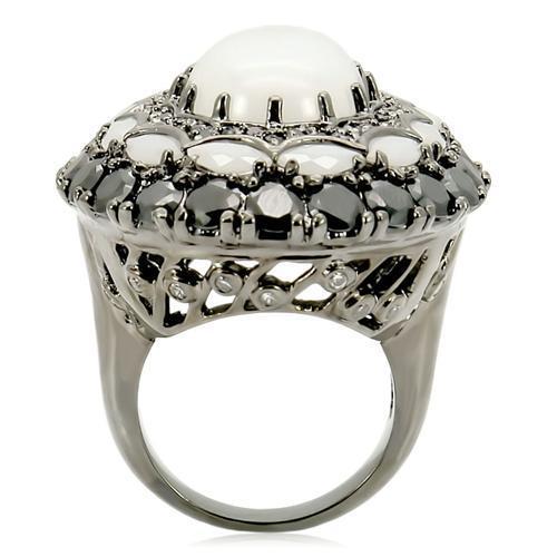 0W213 - Ruthenium Brass Ring with Milky CZ  in White-3