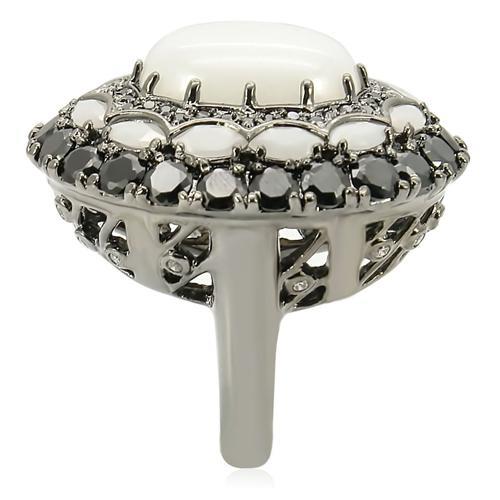 0W213 - Ruthenium Brass Ring with Milky CZ  in White-4