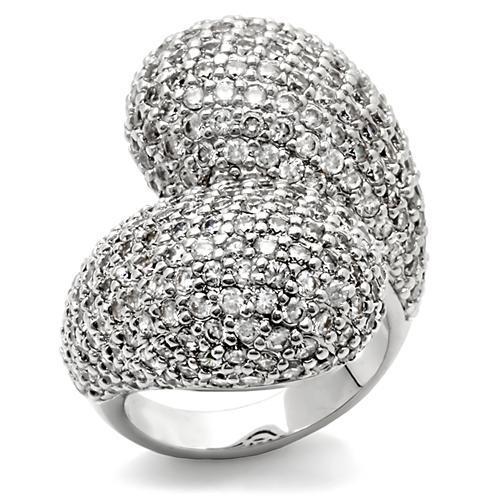 0W216 - Rhodium Brass Ring with AAA Grade CZ  in Clear-0