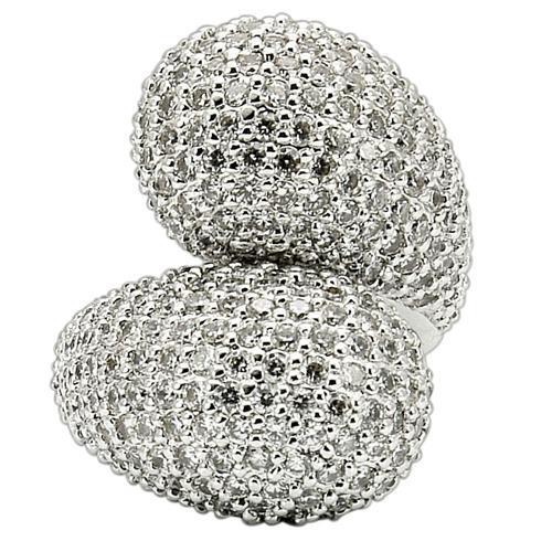0W216 - Rhodium Brass Ring with AAA Grade CZ  in Clear-2
