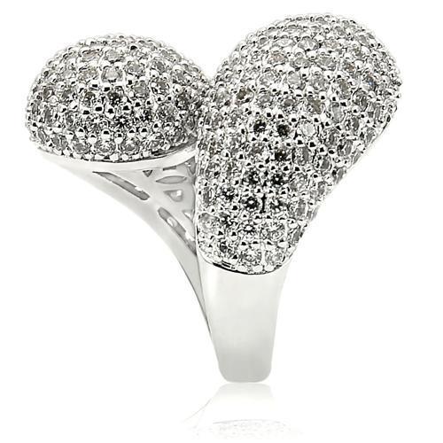 0W216 - Rhodium Brass Ring with AAA Grade CZ  in Clear-4