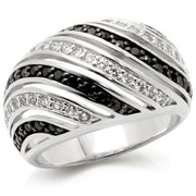 0W224 - Rhodium + Ruthenium Brass Ring with AAA Grade CZ  in Jet-0