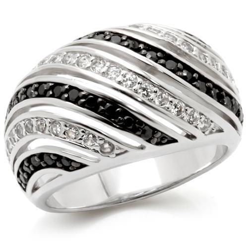 0W224 - Rhodium + Ruthenium Brass Ring with AAA Grade CZ  in Jet-0