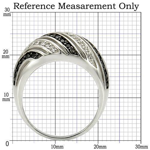 0W224 - Rhodium + Ruthenium Brass Ring with AAA Grade CZ  in Jet-1