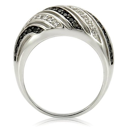 0W224 - Rhodium + Ruthenium Brass Ring with AAA Grade CZ  in Jet-3