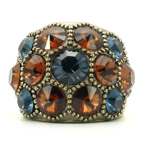 0W234 - Antique Copper Brass Ring with Top Grade Crystal  in Multi Color-2