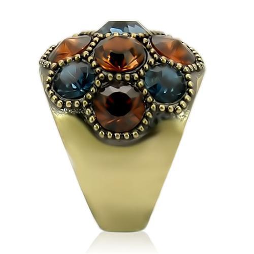 0W234 - Antique Copper Brass Ring with Top Grade Crystal  in Multi Color-4