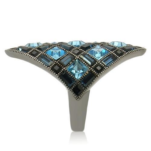 0W235 - Ruthenium Brass Ring with Top Grade Crystal  in Sea Blue-4