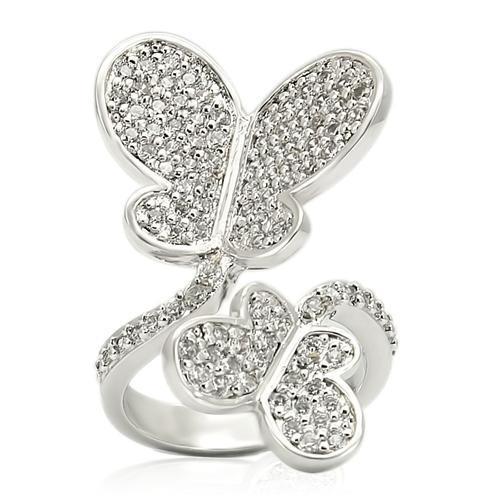 0W237 - Rhodium Brass Ring with AAA Grade CZ  in Clear-2