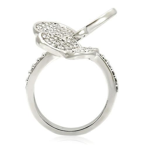 0W237 - Rhodium Brass Ring with AAA Grade CZ  in Clear-3