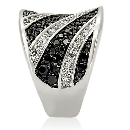 0W242 - Rhodium + Ruthenium Brass Ring with AAA Grade CZ  in Jet-4