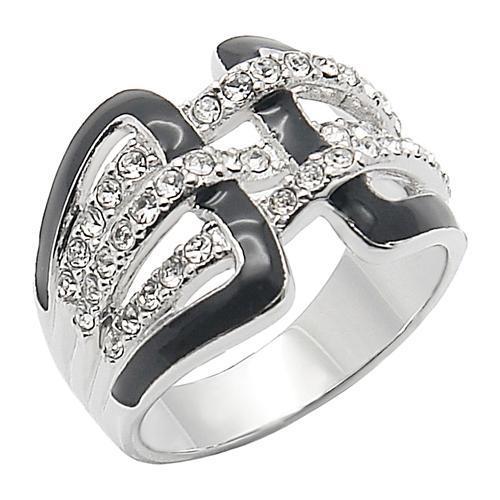 0W258 - Rhodium Brass Ring with AAA Grade CZ  in Clear-0