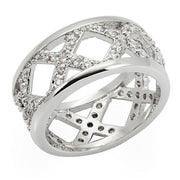 0W266 - Rhodium Brass Ring with AAA Grade CZ  in Clear-0