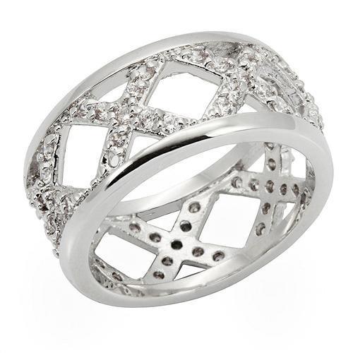 0W266 - Rhodium Brass Ring with AAA Grade CZ  in Clear-0