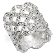 0W267 - Rhodium Brass Ring with AAA Grade CZ  in Clear-0