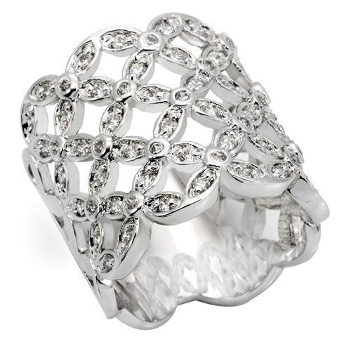 0W267 - Rhodium Brass Ring with AAA Grade CZ  in Clear-0