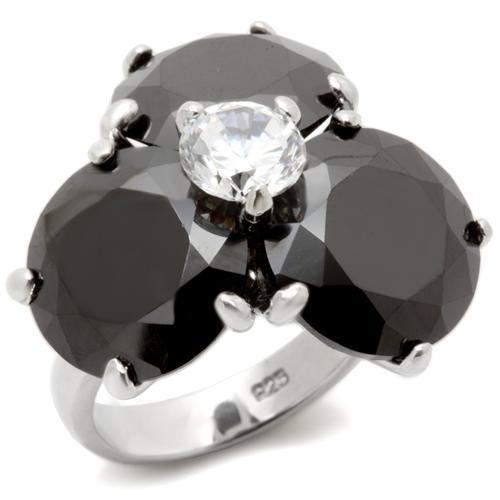 0W269 - Rhodium Brass Ring with AAA Grade CZ  in Jet-0