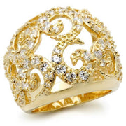 0W274 - Gold Brass Ring with AAA Grade CZ  in Clear-0