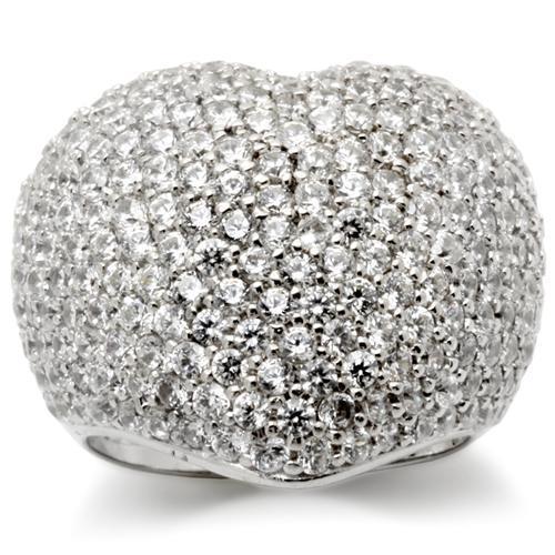 0W276 - Rhodium Brass Ring with AAA Grade CZ  in Clear-0