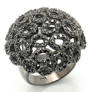 0W278 - Ruthenium Brass Ring with AAA Grade CZ  in Jet-0