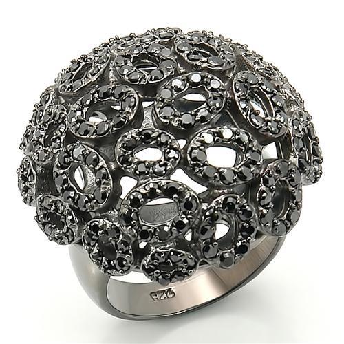 0W278 - Ruthenium Brass Ring with AAA Grade CZ  in Jet-0