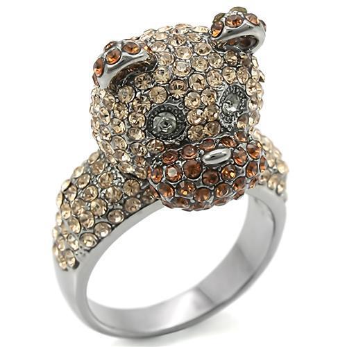 0W279 - Ruthenium Brass Ring with Top Grade Crystal  in Multi Color-0