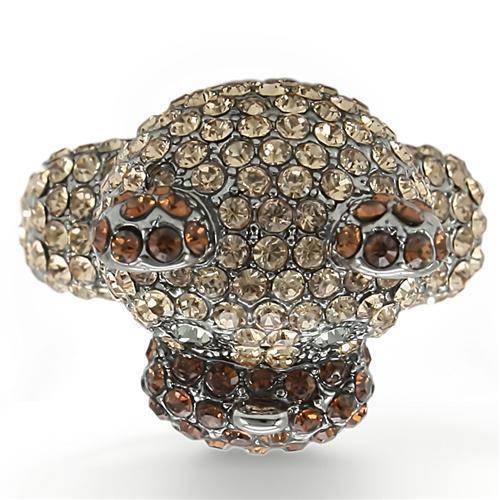 0W279 - Ruthenium Brass Ring with Top Grade Crystal  in Multi Color-2