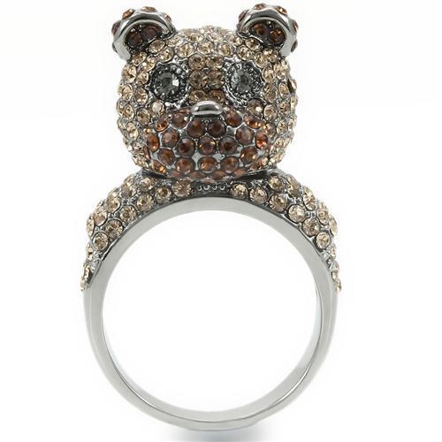0W279 - Ruthenium Brass Ring with Top Grade Crystal  in Multi Color-3