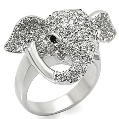 0W280 - Rhodium Brass Ring with Top Grade Crystal  in Jet-5