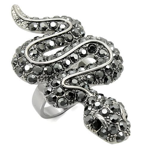 0W282 - Ruthenium Brass Ring with Top Grade Crystal  in Jet-0